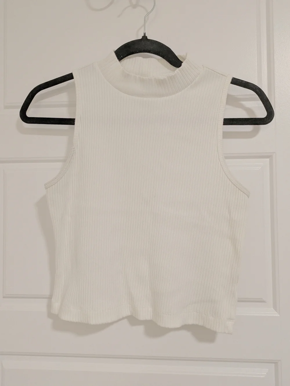 Cotton White Ribbed Mock Neck Tank - Picture 2 of 5